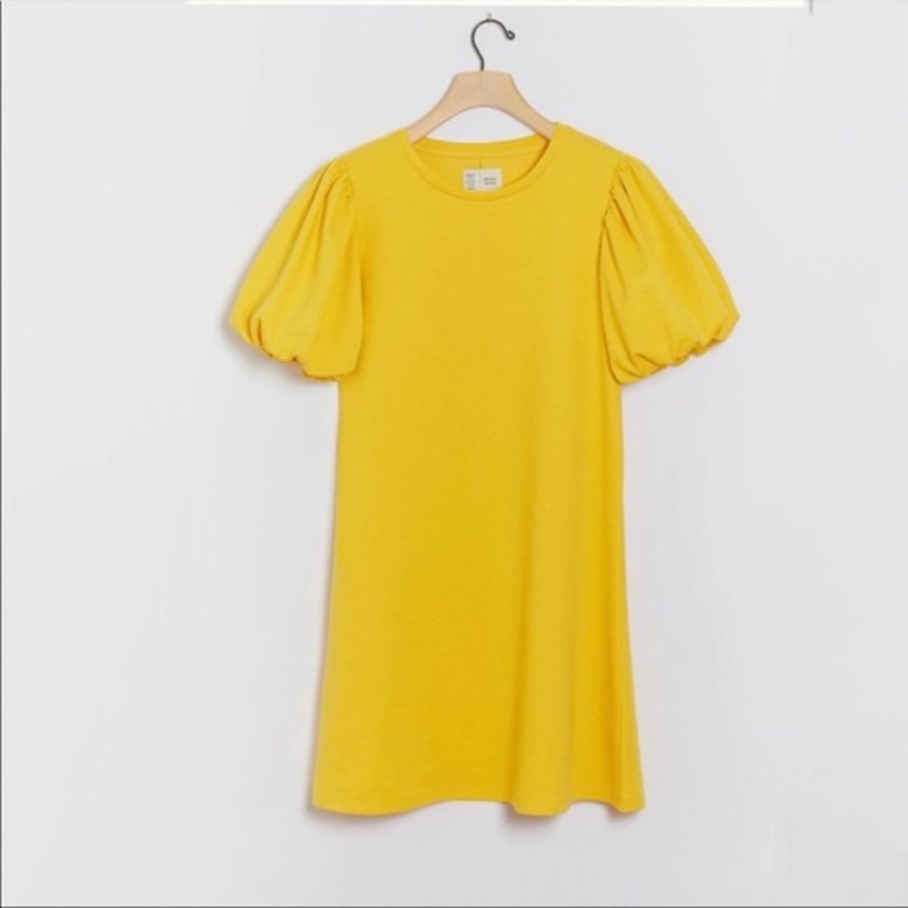 Anthropologie Yellow Puff-Sleeve Mini Dress